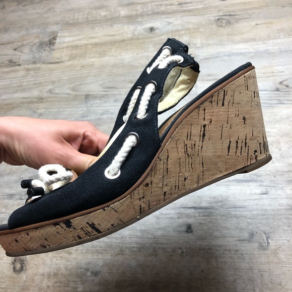 Sperry peep toe wedge canvas top shoes cork - Picture 2 of 7
